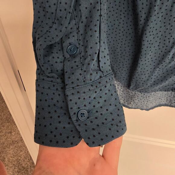 Women's Banana Republic Dark Teal Polka Dot Button Down Rayon Top | Size Small - Picture 5 of 10